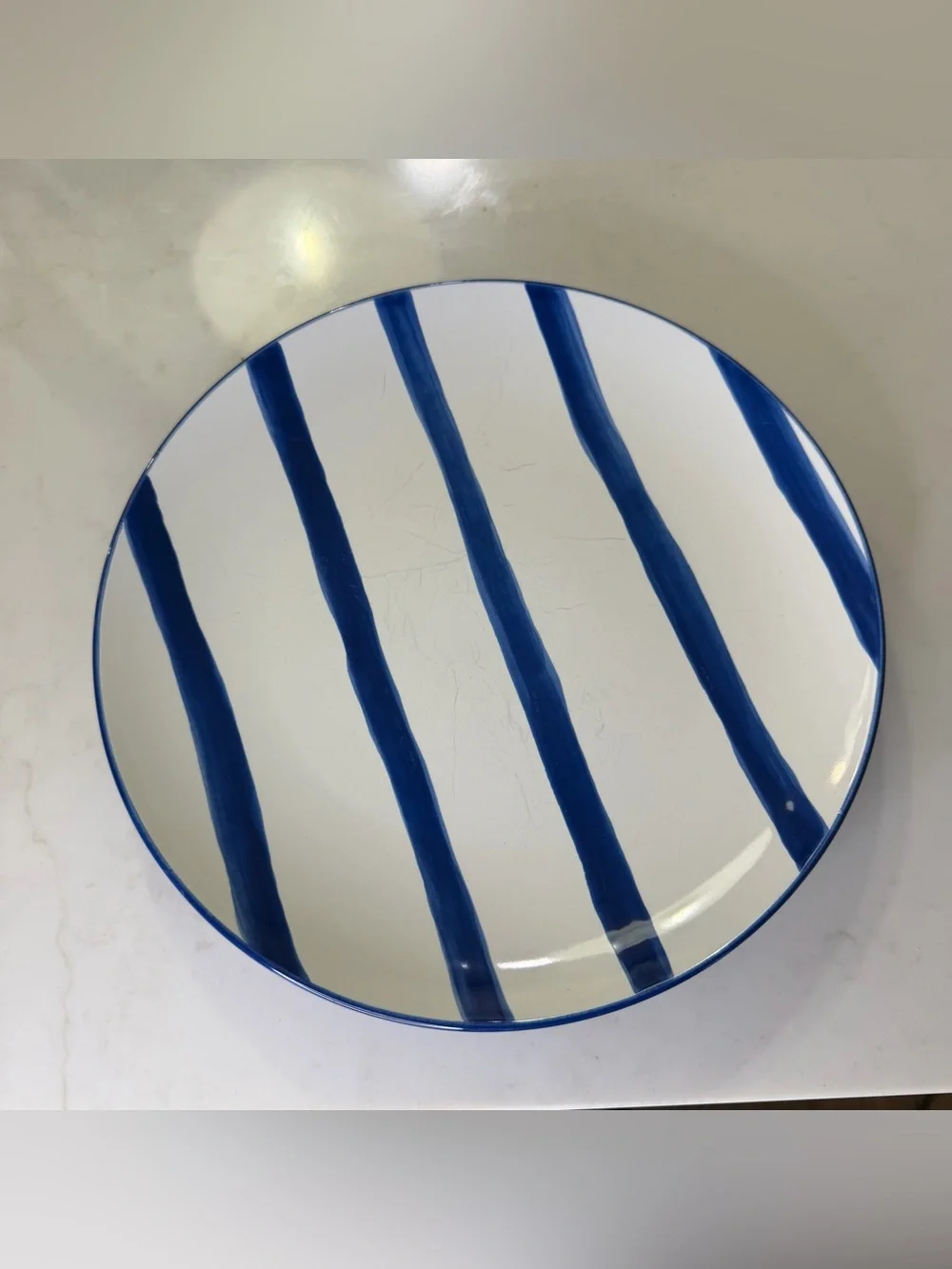 Crate and Barrel Blue Striped Ceramic large Dinner Plate - White & Blue